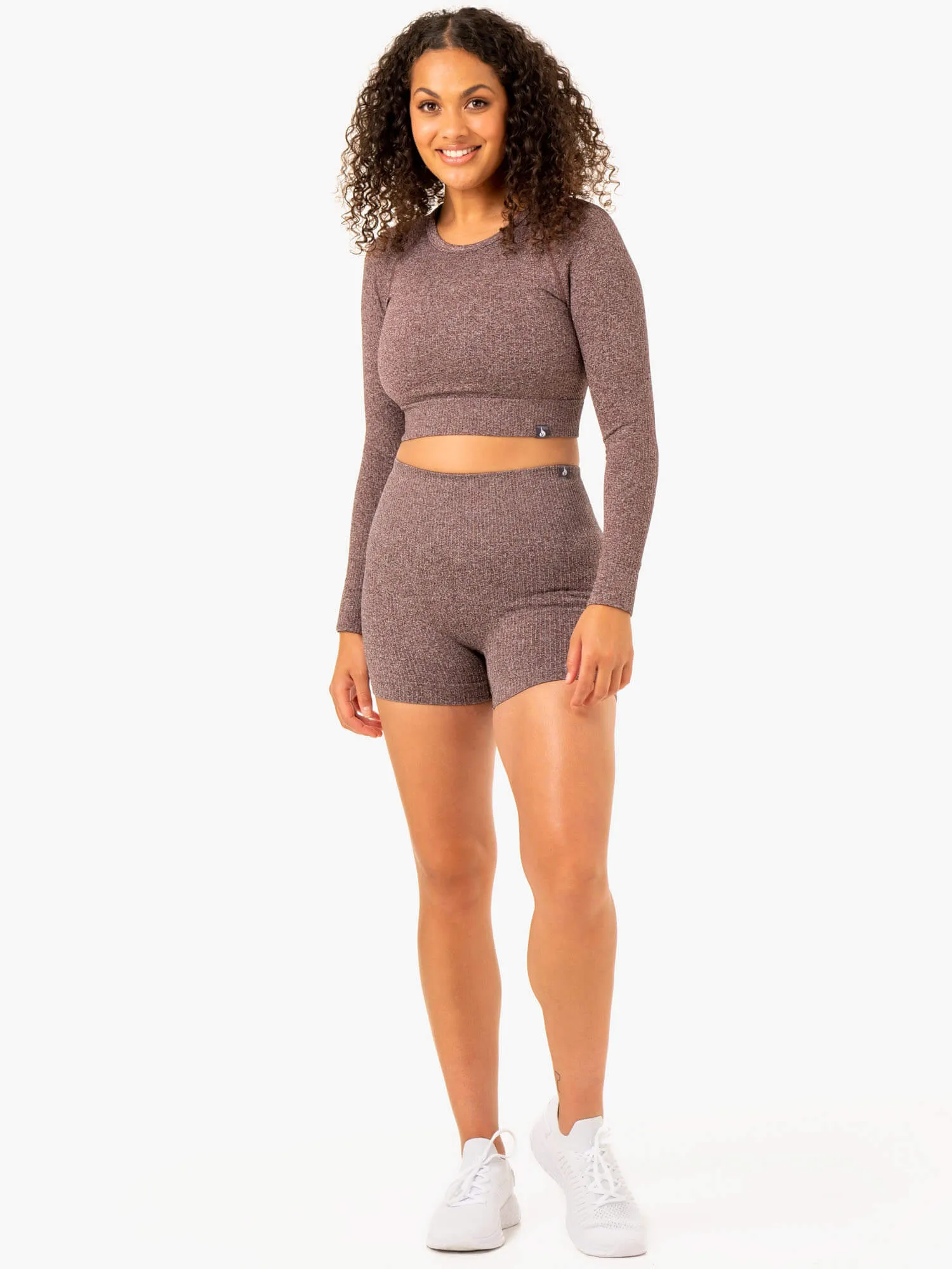 Rib Seamless Long Sleeve Top - Chocolate Marl Quick Dry Performance