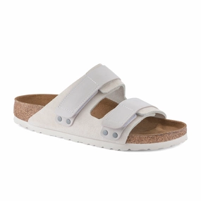 Comfort Arch Cushion Birkenstock Uji Narrow Slide Sandal (Women) - Antique White Suede/Antique White Nubuck