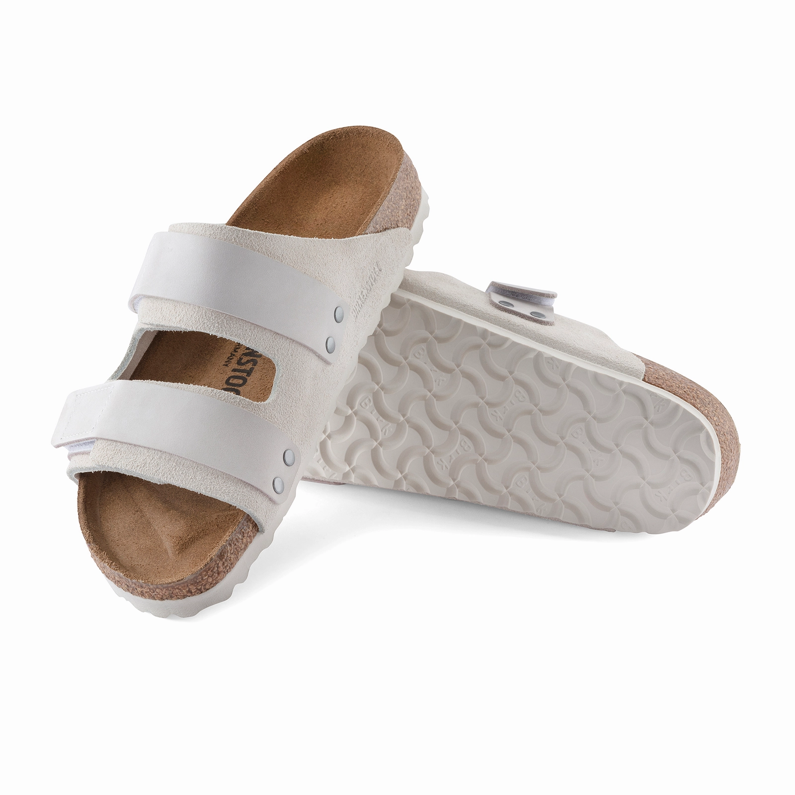 Birkenstock Uji Narrow Slide Sandal (Women) - Antique White Suede/Antique White Nubuck Modern Step Into Comfort