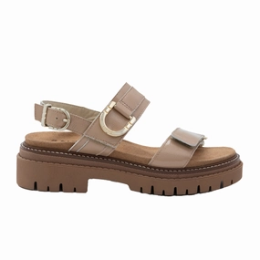 Naot Trinity Backstrap Sandal (Women) - Camel Crinkle Patent Leather Phylon Midsole Simple Slip