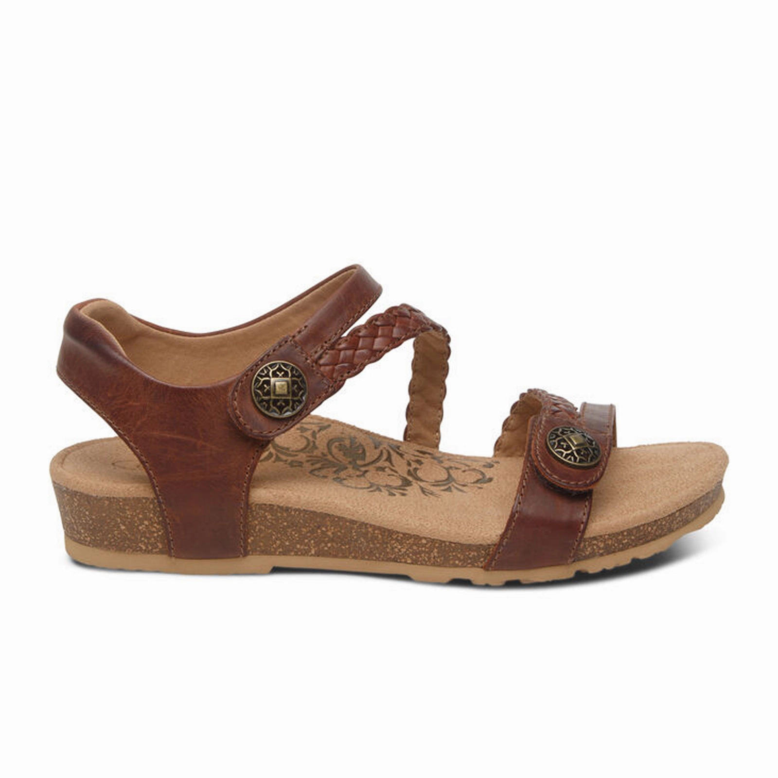 Non Irritating Seam Finish Aetrex Jillian Braided Backstrap Sandal (Women) - Walnut