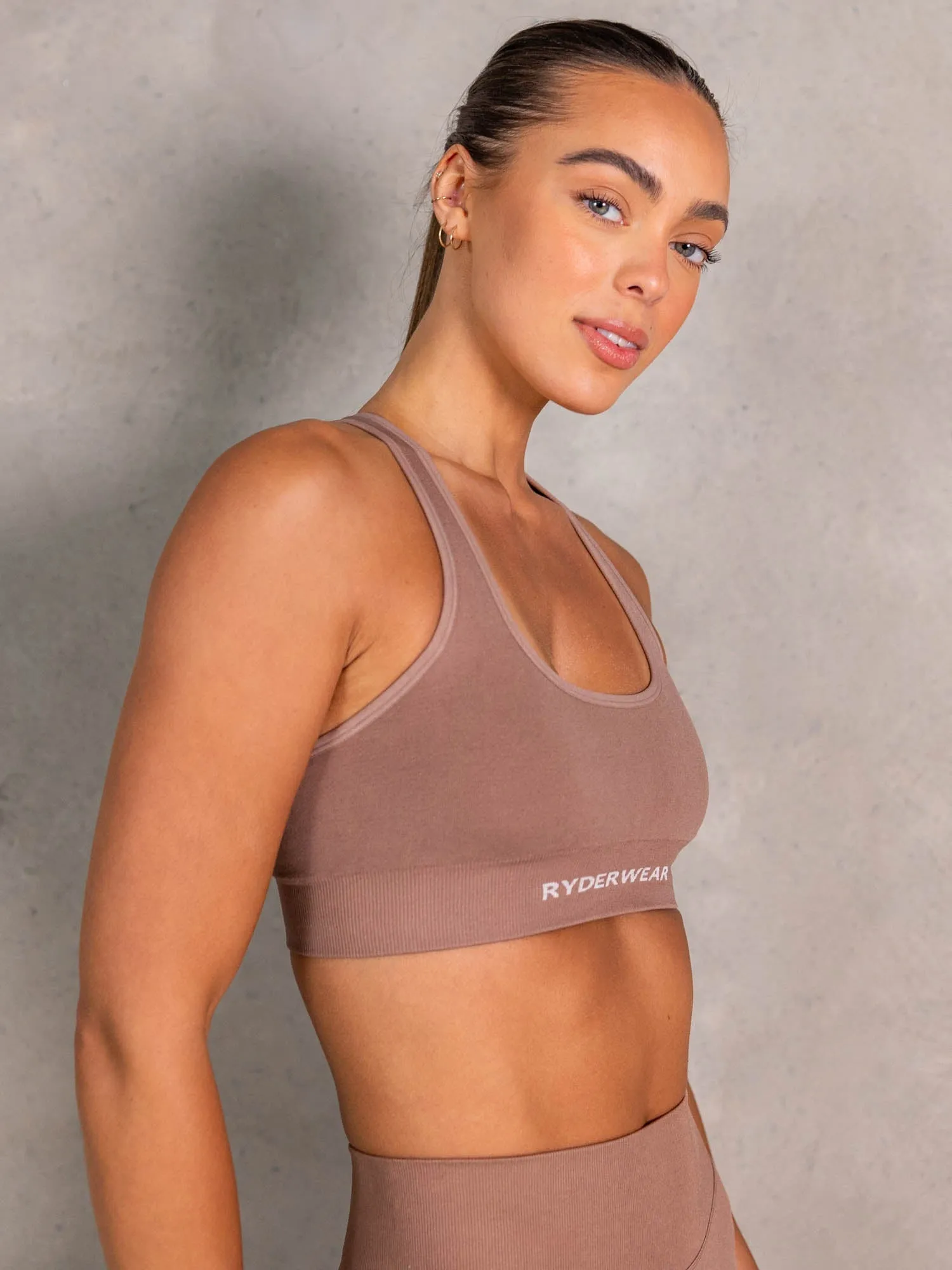 NRG Seamless Scoop Neck Sports Bra - Almond Soft Brushed Finish EcoFriendlyTexture