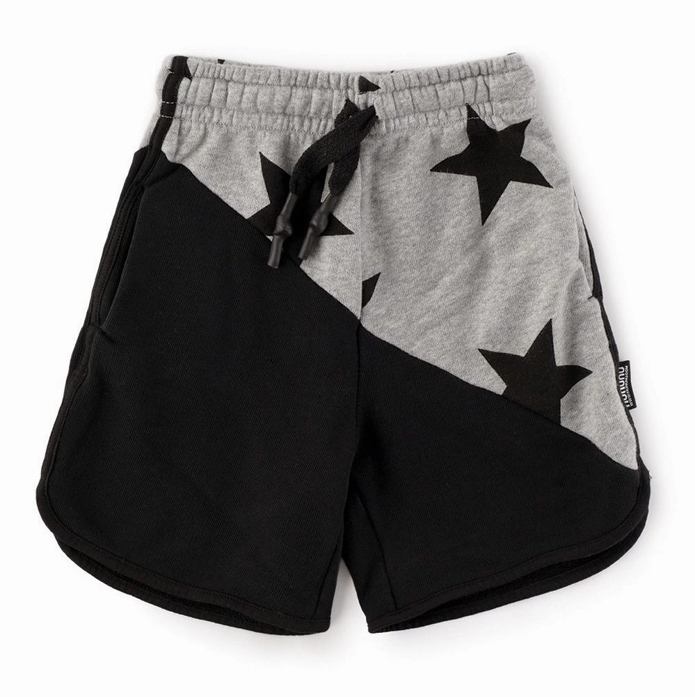 Nununu Kids Half & Half Star Sweatshorts - Black/Heather Grey Polka - dotted