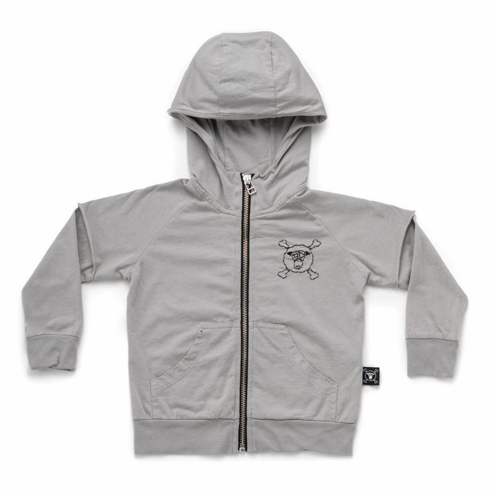 Nununu Kids LAYERED ZIP Hoodie in Stone Washed Cement Stretchy Play - wear