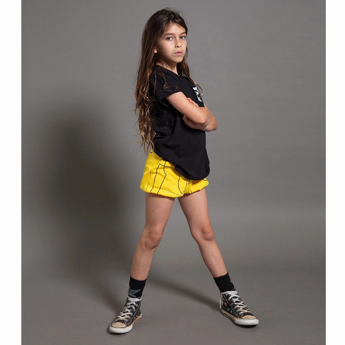 Nununu Kids SEWING PATTERN Yoga Shorts - Lava Yellow Striped kids' clothing