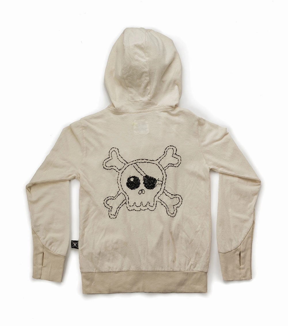 Nununu Kids White EMBROIDERED SKULL Hoodie Relaxed - Fit