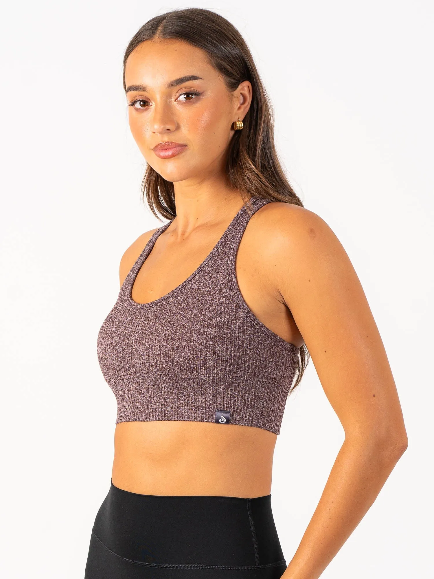 Easy Support Breathable fabric Rib Seamless Sports Bra - Chocolate Marl