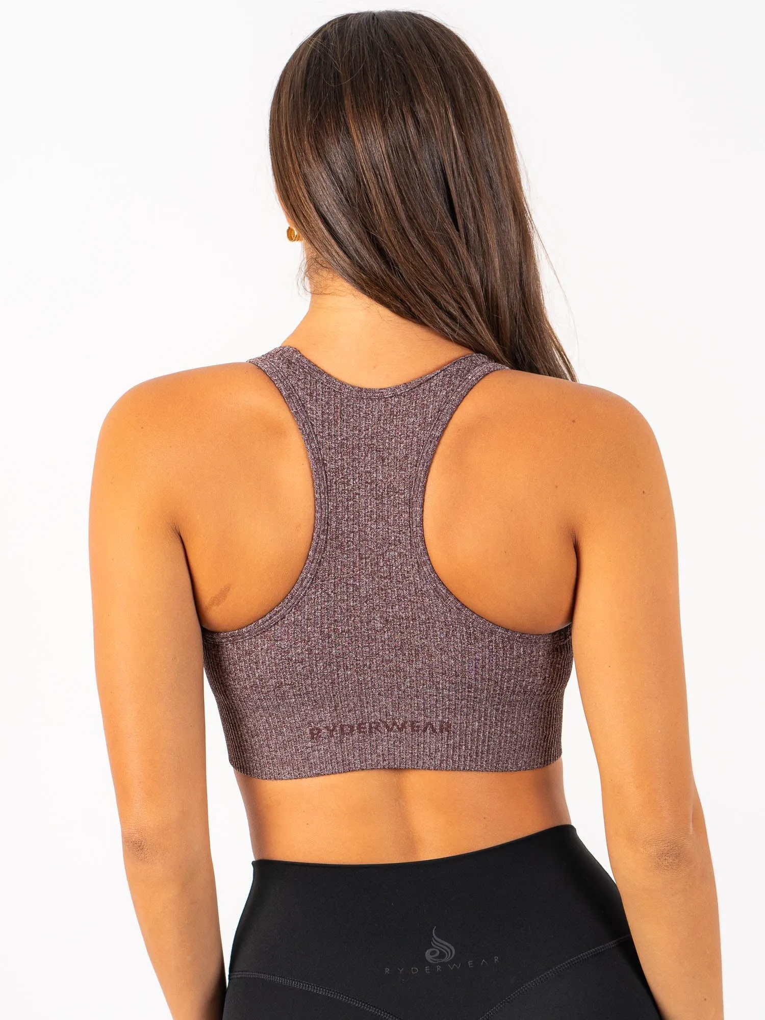 Rib Seamless Sports Bra - Chocolate Marl Halter neck