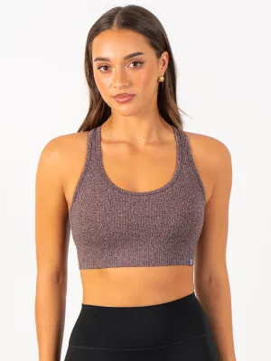 Rib Seamless Sports Bra - Chocolate Marl Printed workout gear