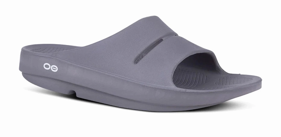 track - and - field shoe functionality OOFOS Women's OOahh Slide Sandal - Slate