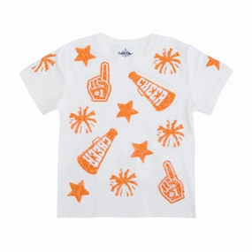 odor - resistant Rayon made kids' clothes Orange And White Sequin Cheer Shirt