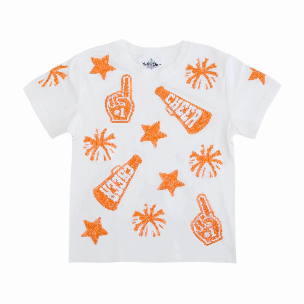 Orange And White Sequin Cheer Shirt Lightweight kids' outfits Beachwear for children