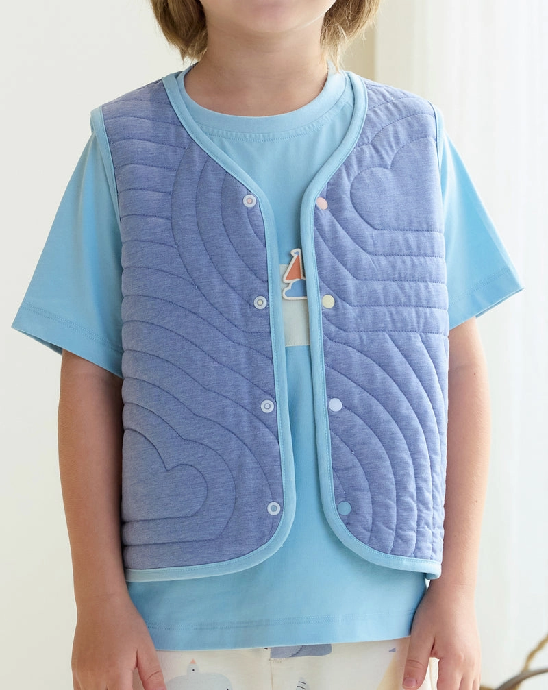 Nest Designs - Petite Revery Kids Cotton Quilted Cloud Vest - Forget-Me-Not Jungle themed clothes for kids Buttoned