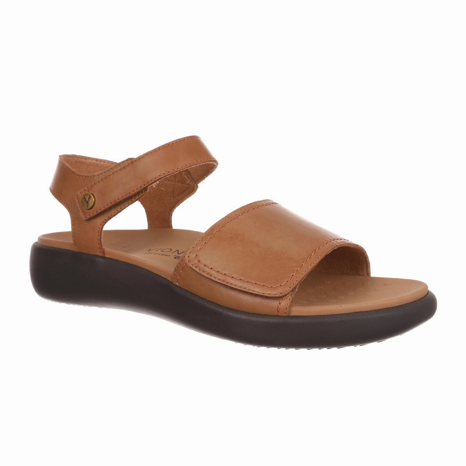 Elastic Cuff Effortless Slip-On Fit Vionic Awaken Backstrap Sandal (Women) - Brown Leather