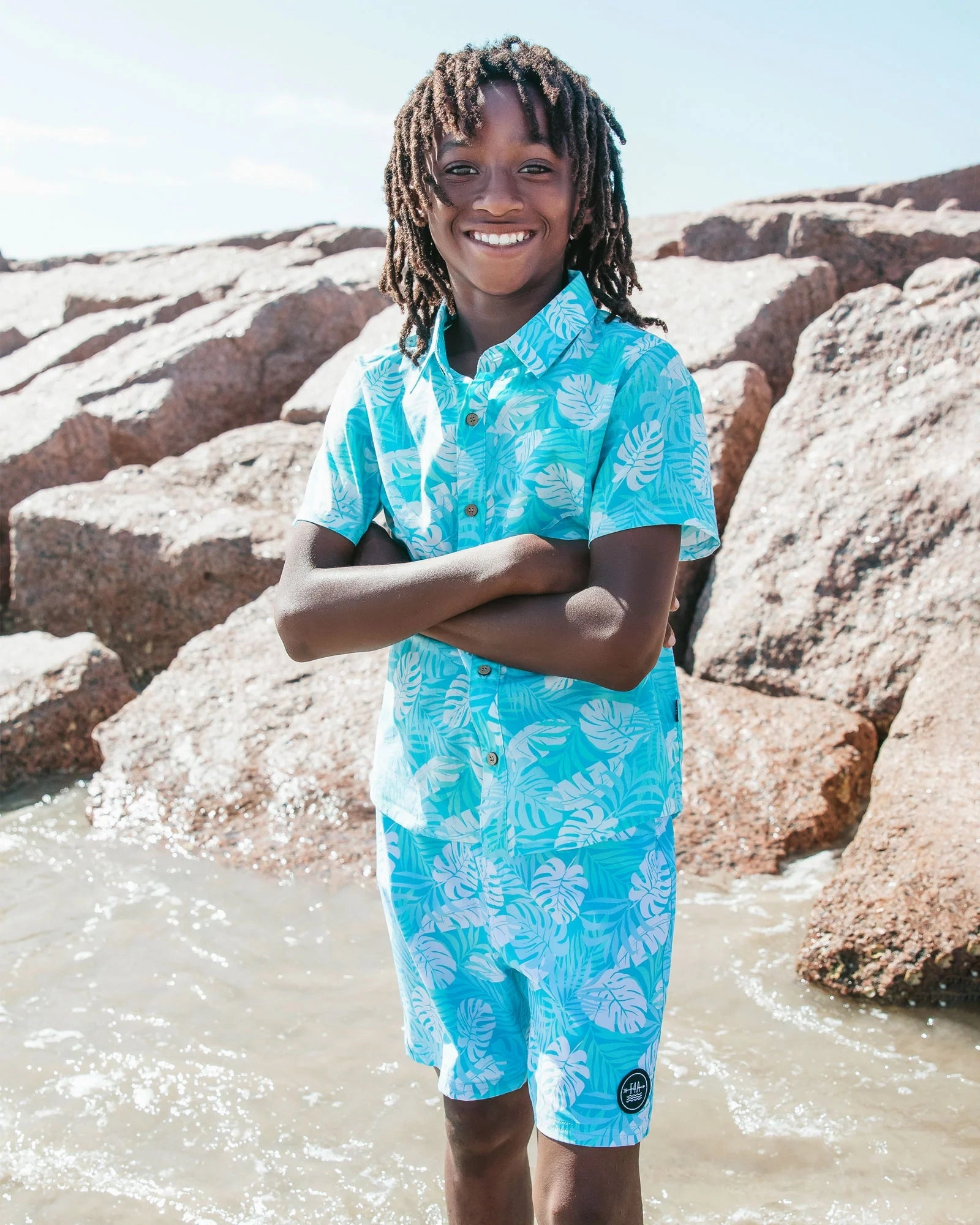 Paradise Palm Board Short - Blue Grotto Scout wear for children Band outfits for kids