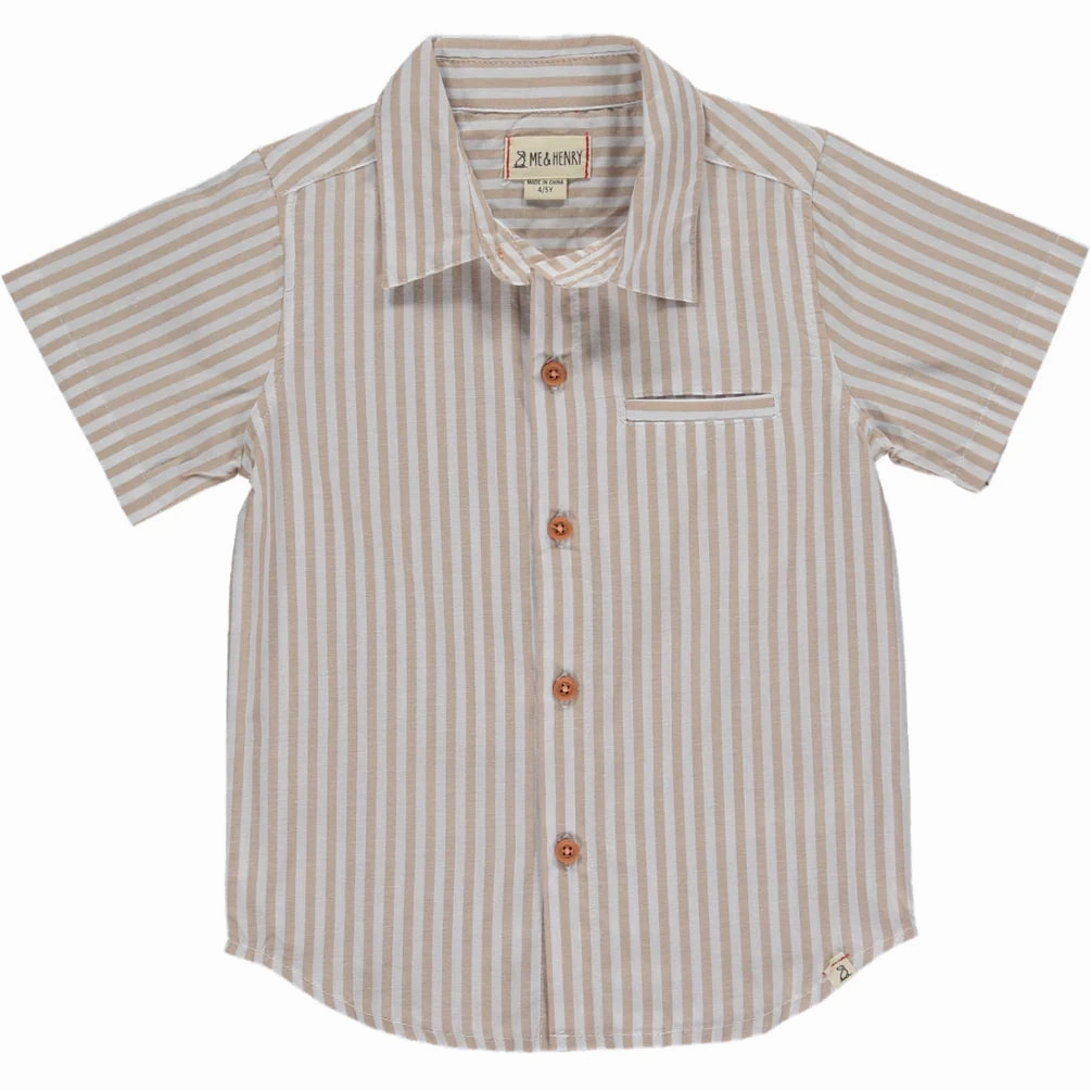 Indoor kids' outfits Unisex kids' clothing Beige White Stripe Woven Shirt