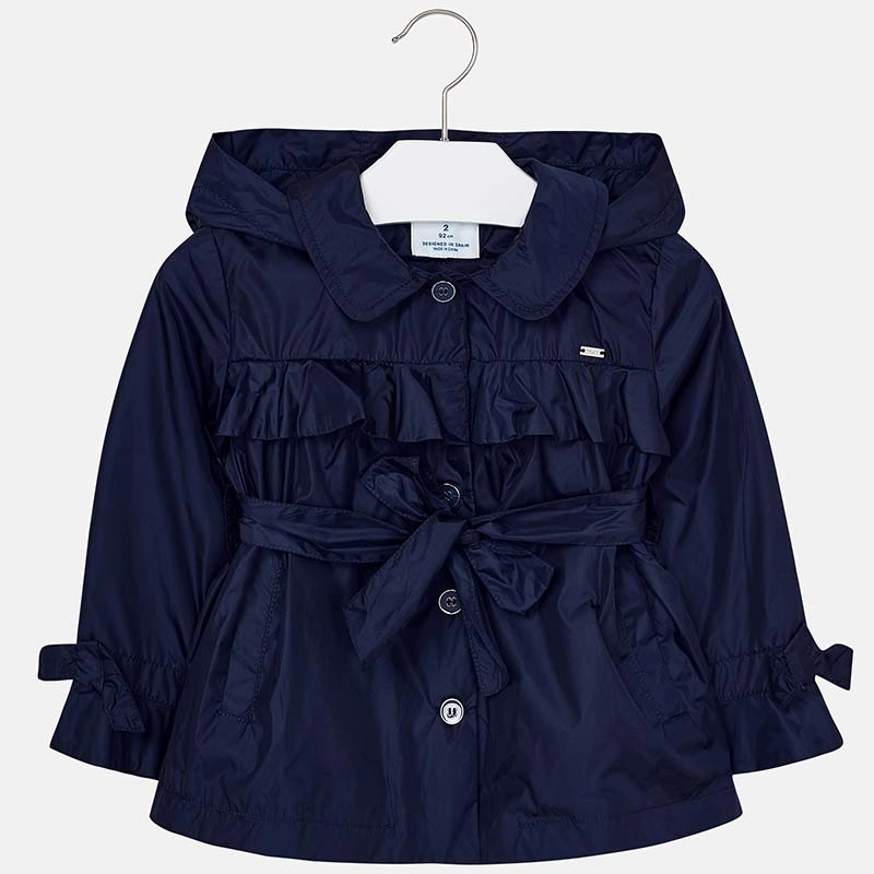 absorbent Monochromatic outfits for children Mayoral 3415-085 Kids Girl Ruffle Windbreaker Jacket in Navy