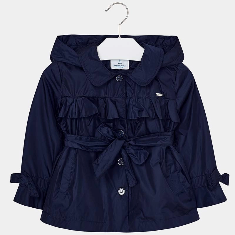 Checked Short Mayoral 3415-085 Kids Girl Ruffle Windbreaker Jacket in Navy
