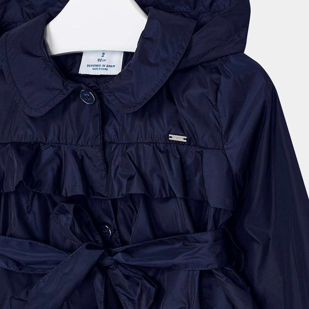 Mayoral 3415-085 Kids Girl Ruffle Windbreaker Jacket in Navy Fuzzy Lounge - Wear