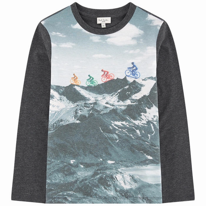 Paul Smith Junior Kids Biking Mountain Peak Long Sleeve Tee Removable Train journey clothes for children