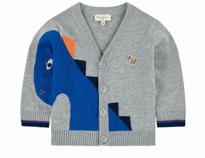 Paul Smith Junior Kids Boy Grey Dinosaur-Sleeve Cardigan Drip dyed outfits for children