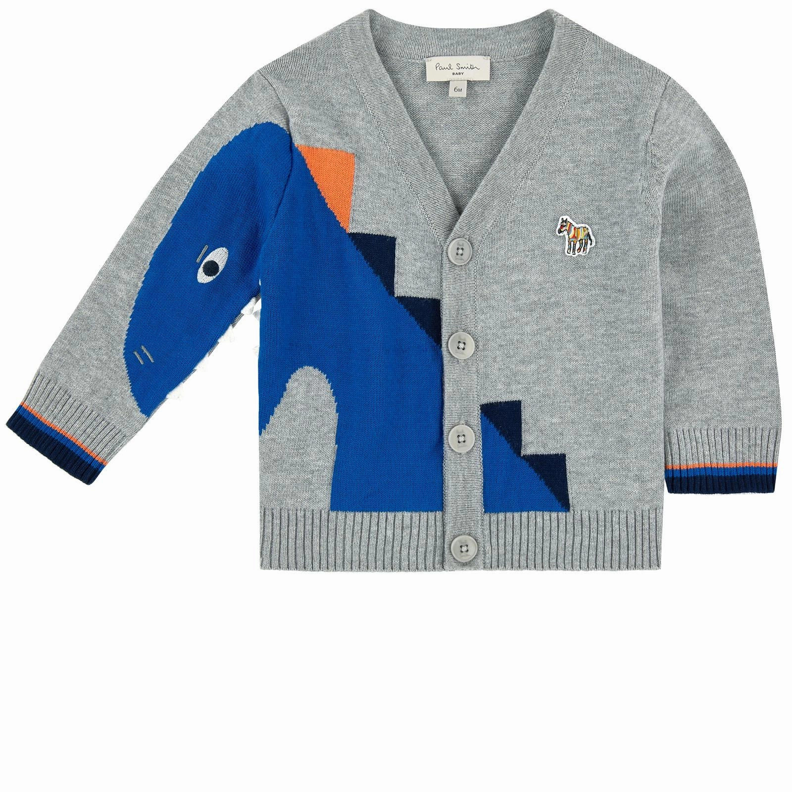 Minimalist Little girl Paul Smith Junior Kids Boy Grey Dinosaur-Sleeve Cardigan