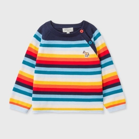 Hypoallergenic kids' clothes Girls' fashion pieces Paul Smith Junior Kids Zebra Logo Stripe Jumper Sweater