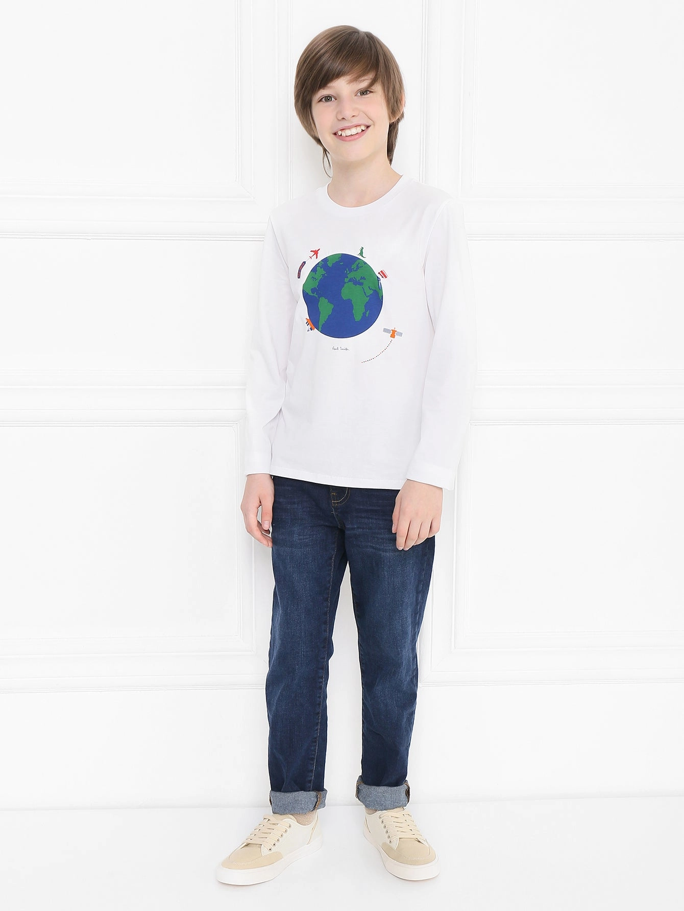Paul Smith Kids Earth Tee Shirt in White Drip - dry