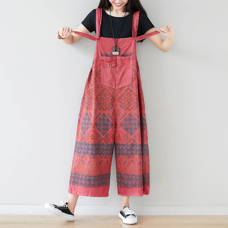 Retro Ethic Printed Loose Strapped Pants Core Essential Flexible Durability