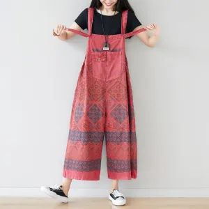 Retro Ethic Printed Loose Strapped Pants Core Essential Flexible Durability