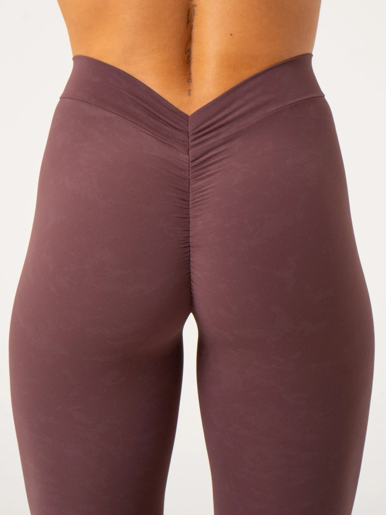 Versatile Comfort Cross Waist Design NKD Stonewash V Scrunch Leggings - Chocolate Stonewash