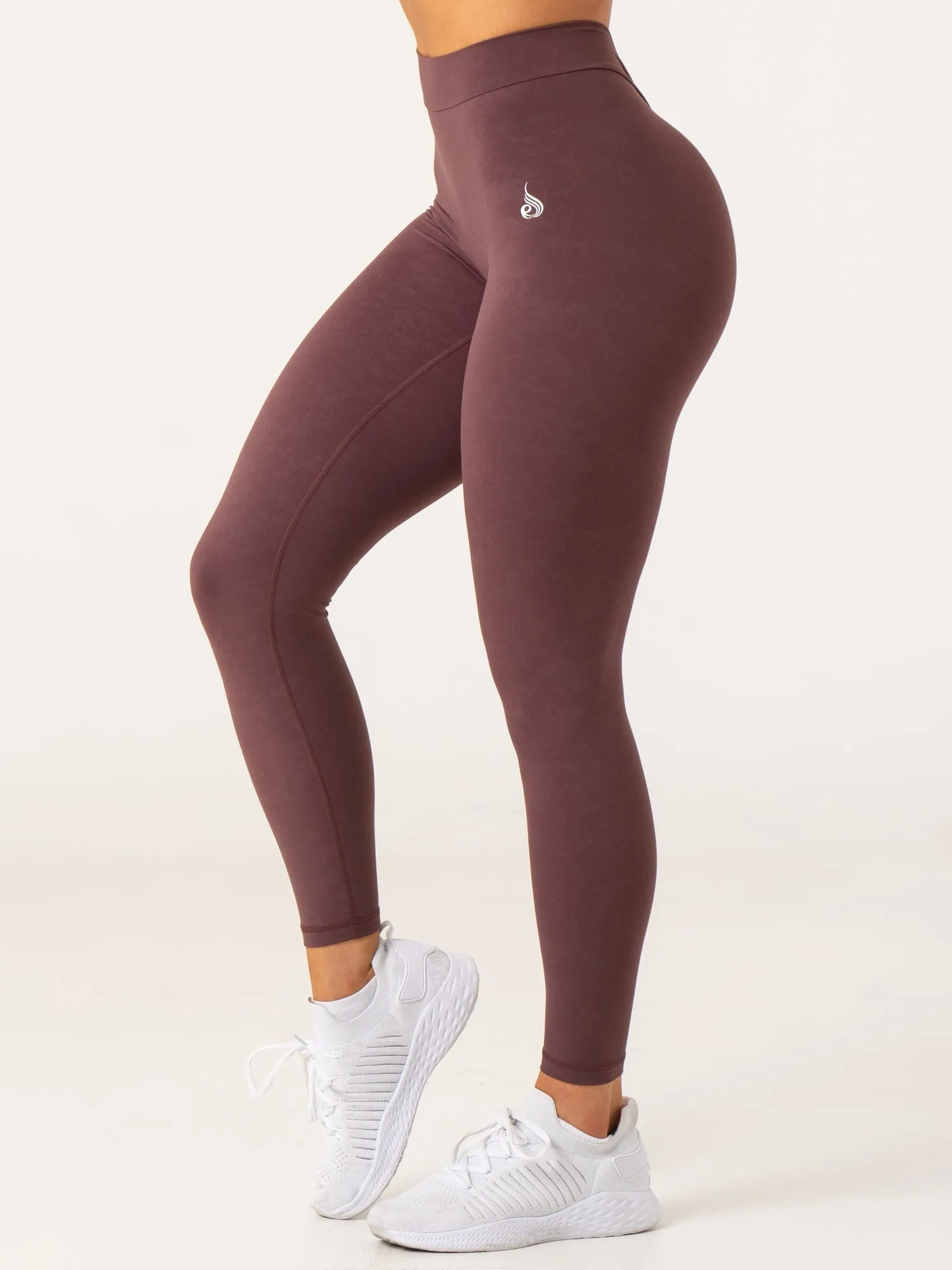 Active Lifestyle Outdoor Running Comfort Seeker Soft Touch NKD Stonewash V Scrunch Leggings - Chocolate Stonewash