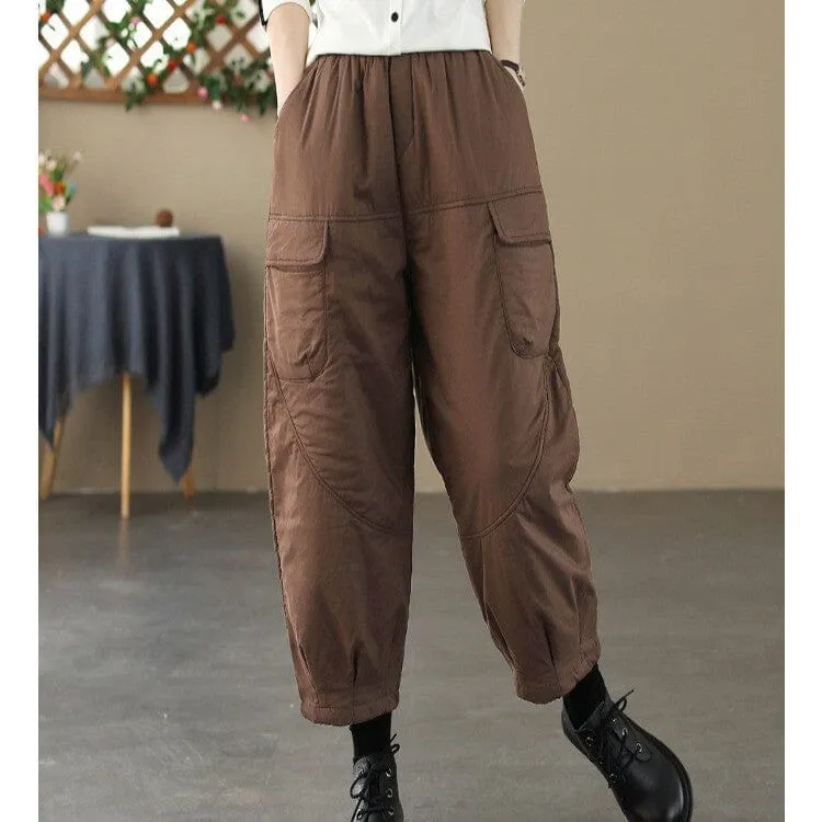 Women Winter Loose Quilted Solid Harem Pants Comfortable Leg