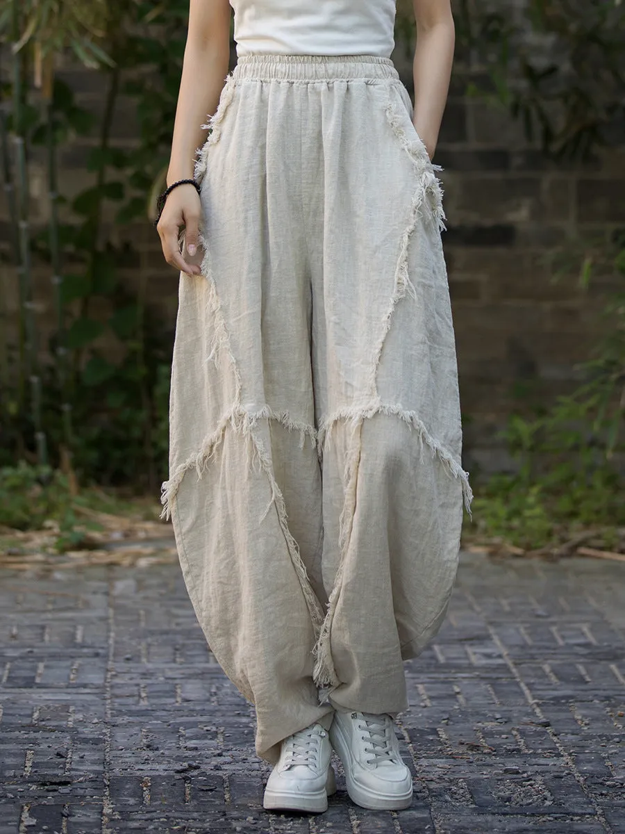 StaticDissipativeFabric Casual Loose Fringed Ramie Harem Pants