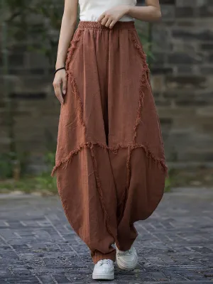Tagless label Casual Loose Fringed Ramie Harem Pants
