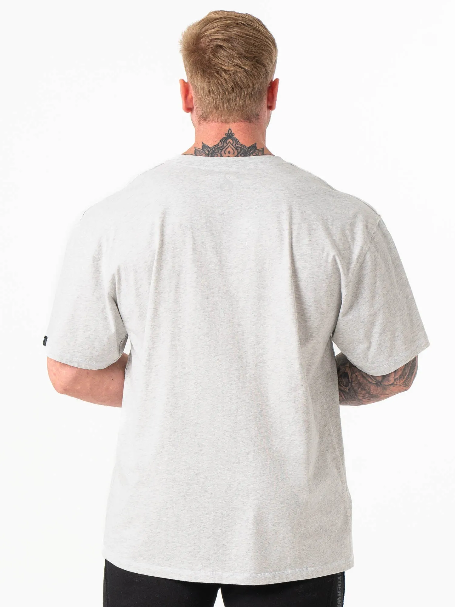 Permanent Crease Retention Force Oversized T-Shirt - Chalk Grey Marl Reinforced Seams