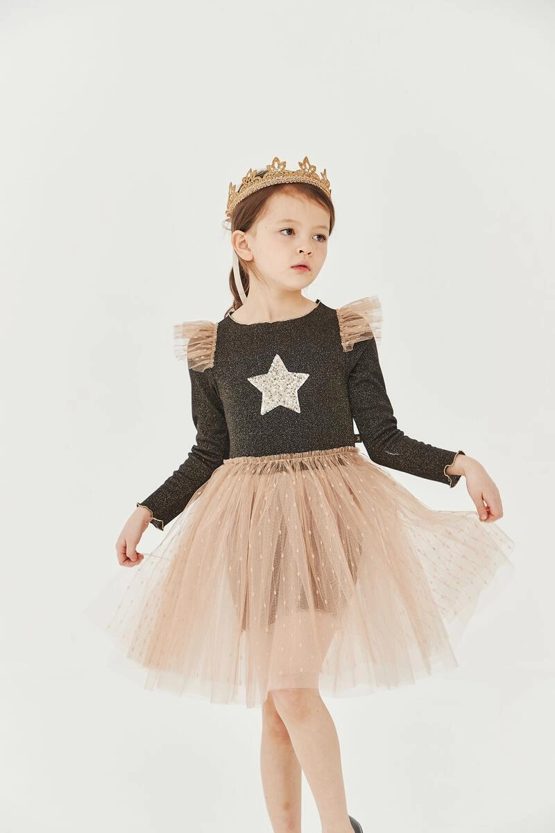 Embroidered Petite Hailey Girl's FRILL LAYERED TUTU DRESS - Moca
