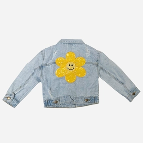 Petite Hailey Kids PATCHED DENIM JACKET - Yellow Daisy Practical Swim - wear