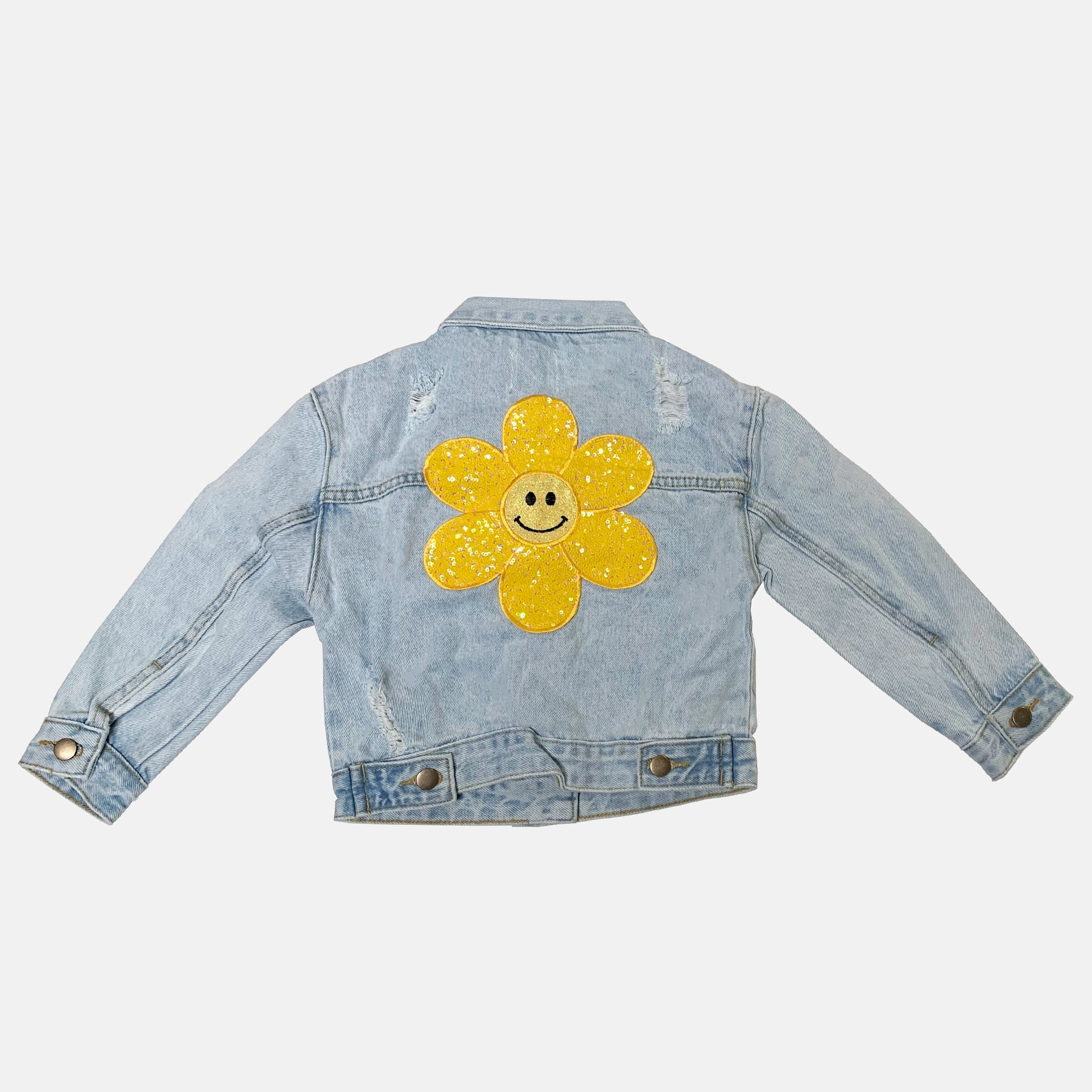 Petite Hailey Kids PATCHED DENIM JACKET - Yellow Daisy Practical Swim - wear