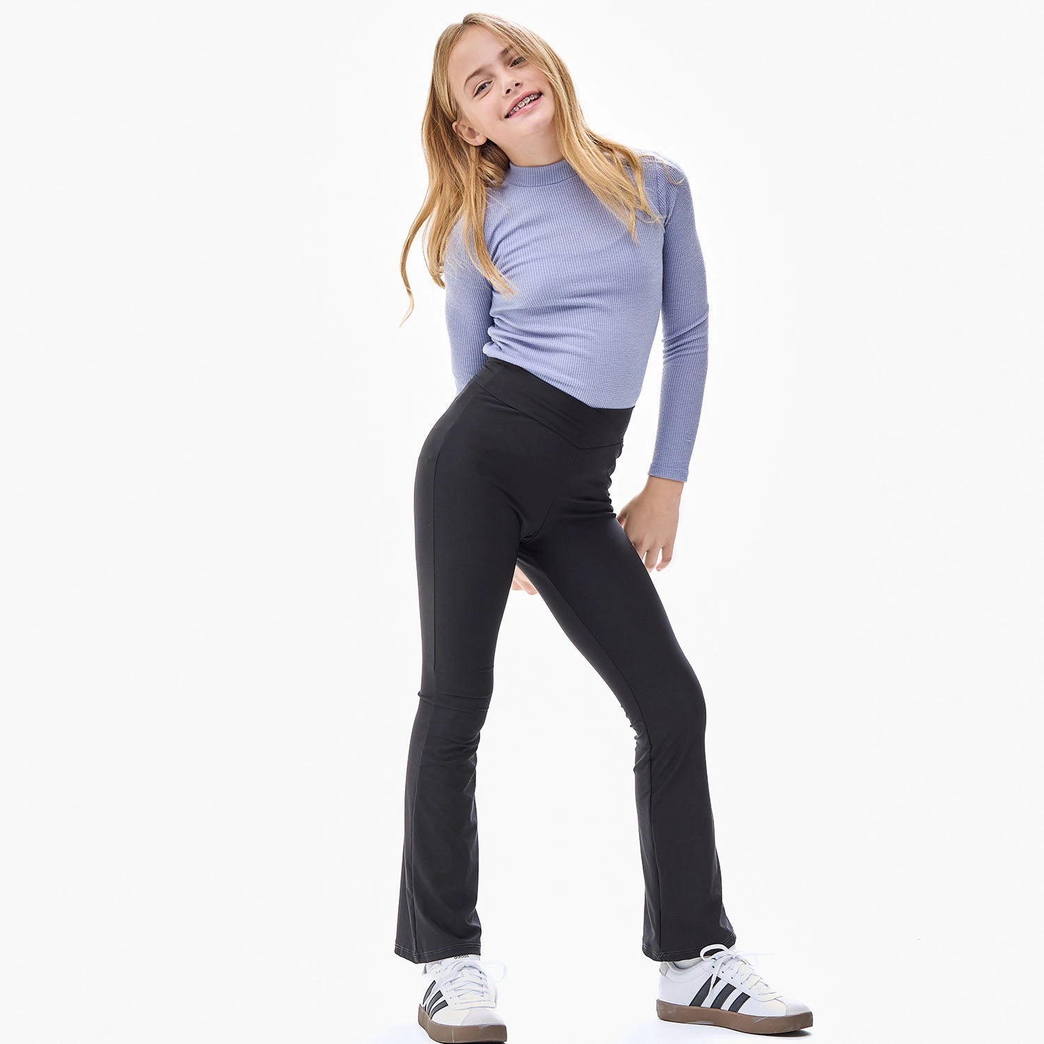 Pastel colored kids' wear Crossover Waist Flare Pants | Black