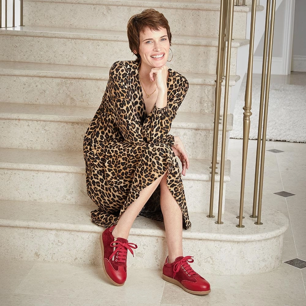 Breathable Knit Uppers Pixie: Cherry Leather & Suede