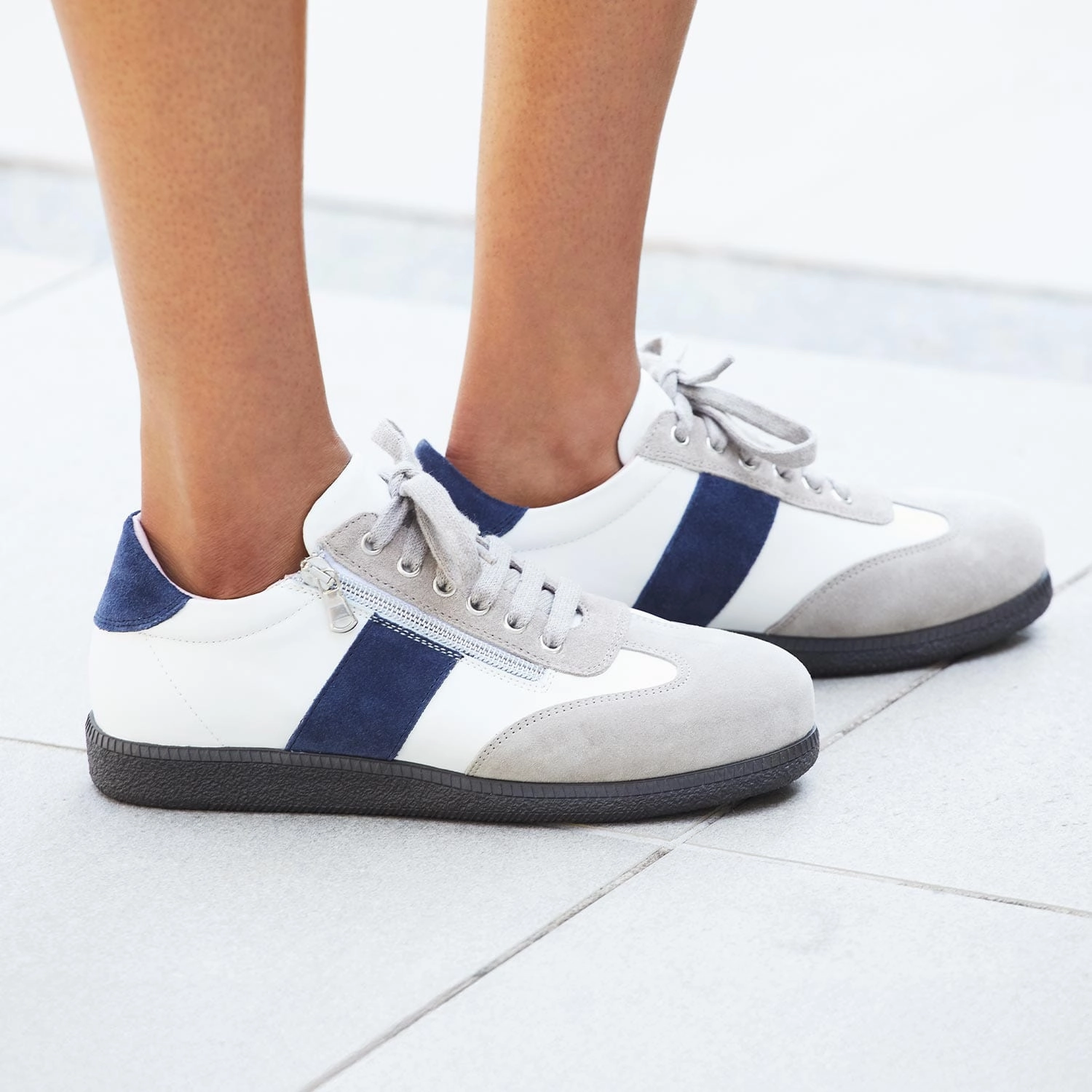 Pixie: White, Taupe & Navy Supportive Traction