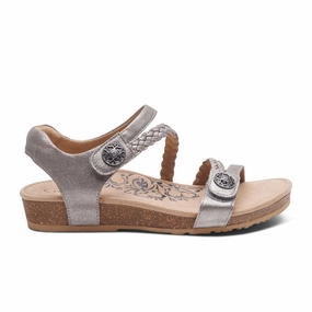 Aetrex Jillian Braided Backstrap Sandal (Women) - Brushed Silver Flexible Midsole