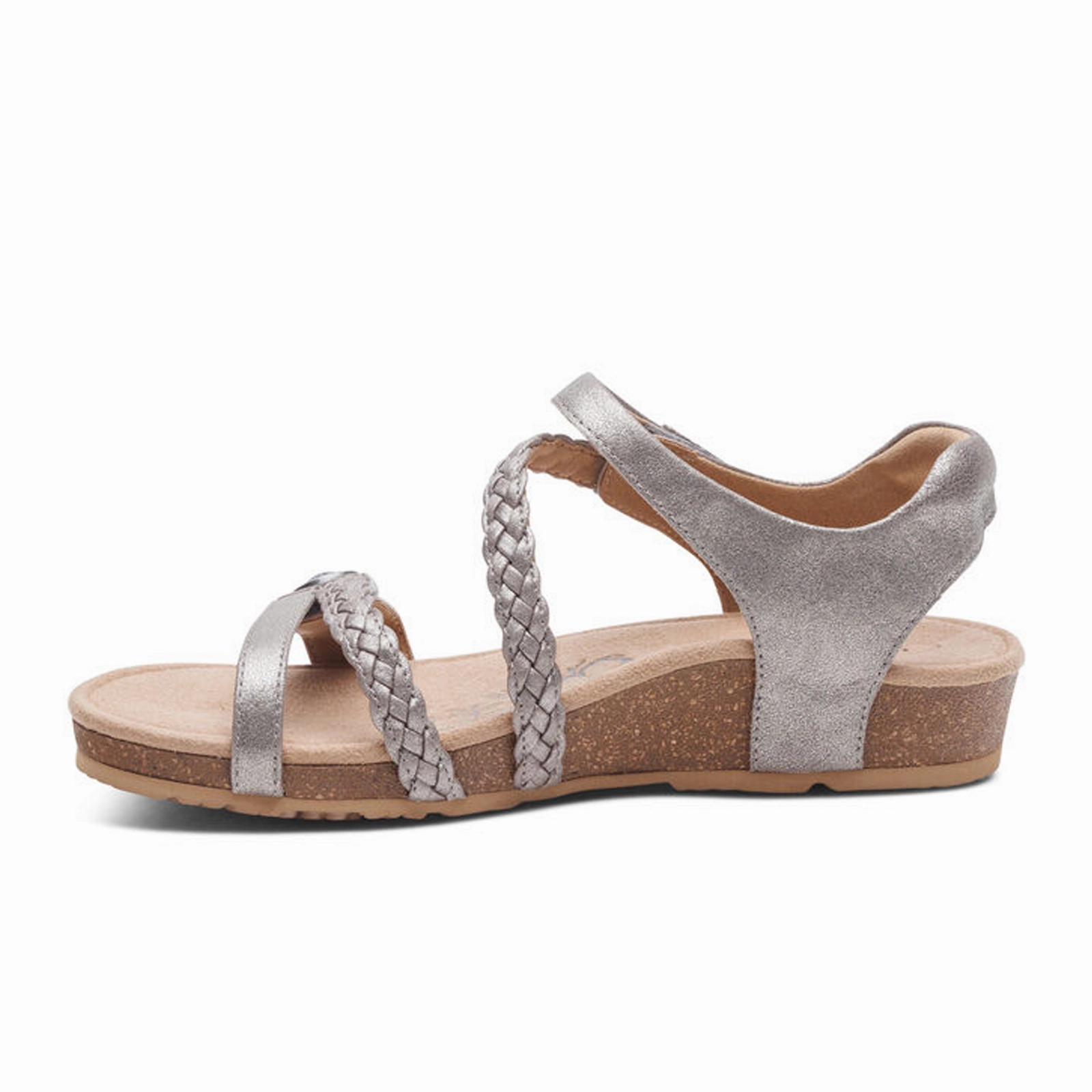 Aetrex Jillian Braided Backstrap Sandal (Women) - Brushed Silver Strap Multi   Purpose