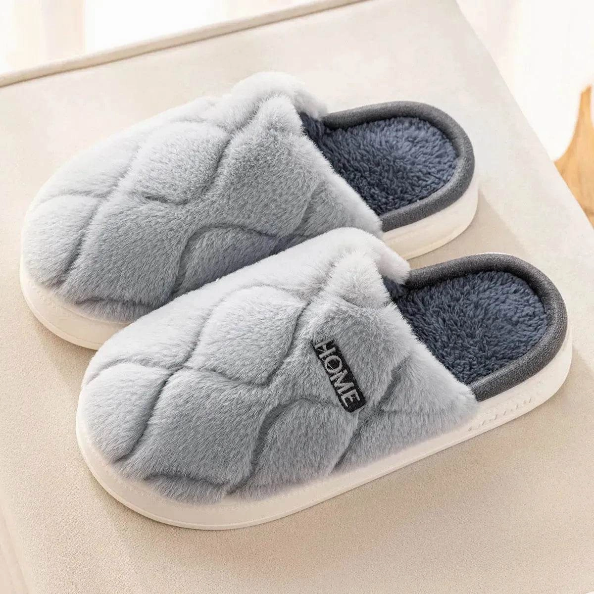 Plush Slippers Winter For Women Indoor Floor Bedroom Home Slipper Warm Solid House Shoes Men Couple Snow Movement All-Weather Walks