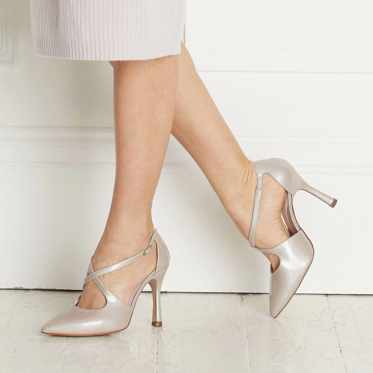 Poet: Pale Taupe Patent Leather Slip Resistant Outsole