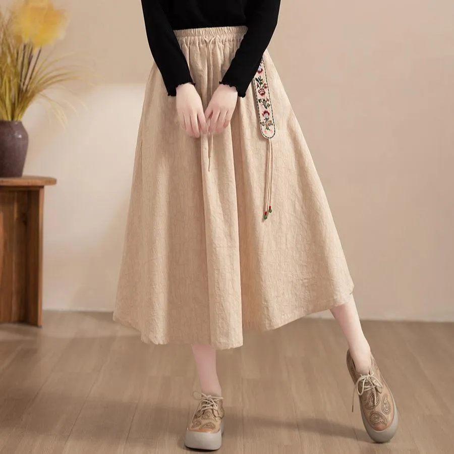 Versatile Outfit Light Moodboard Women Winter Stylish Embroidered Fleece-Lined High-Waist Skirt