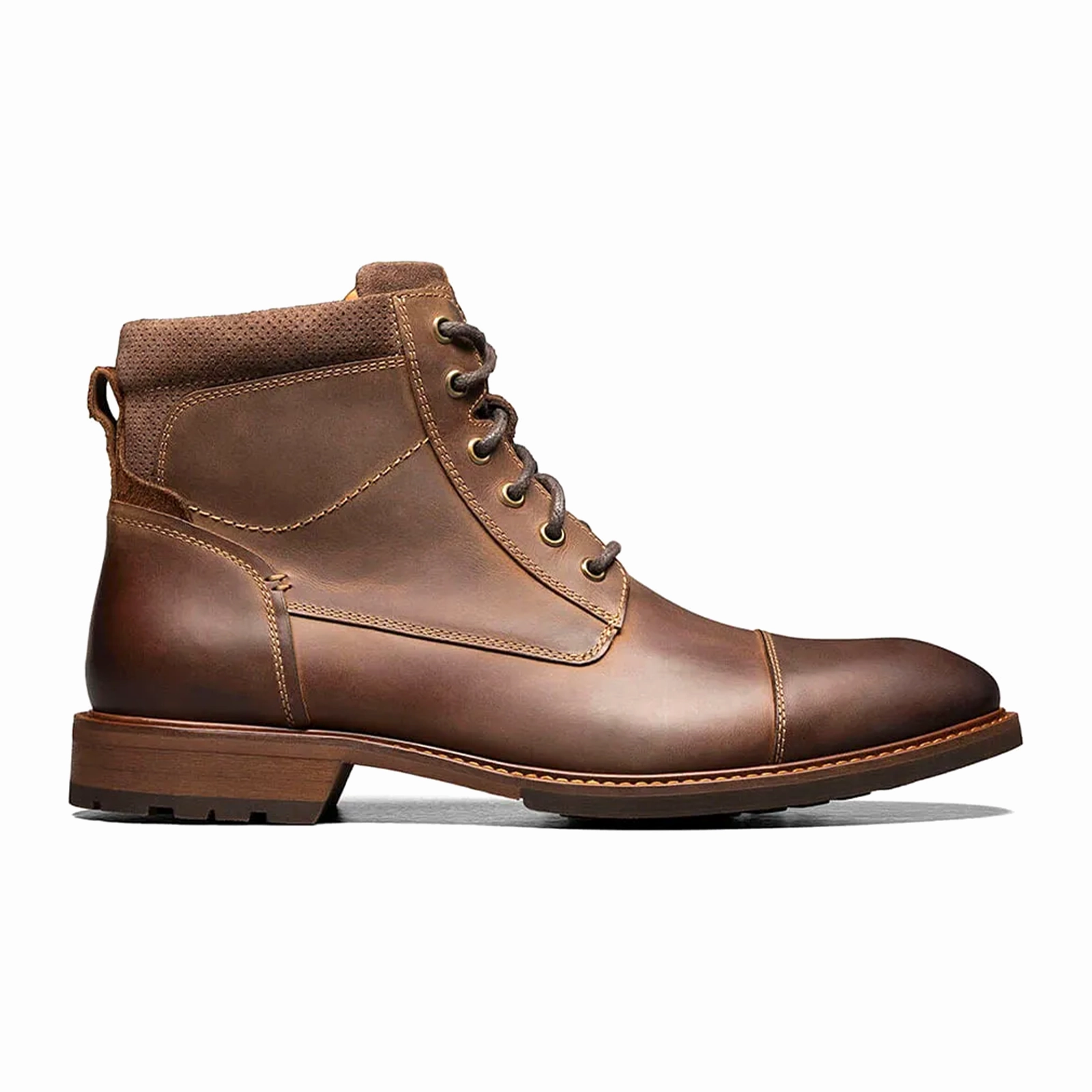 Easy on Everyday Comfort Leather Florsheim Lodge Cap Toe Lace Up Boot (Men) - Brown Crazy Horse