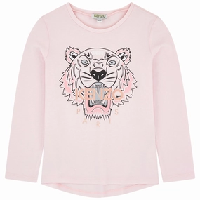 Little ones' wear Kenzo Kids Girls Pink Cotton Tiger Top