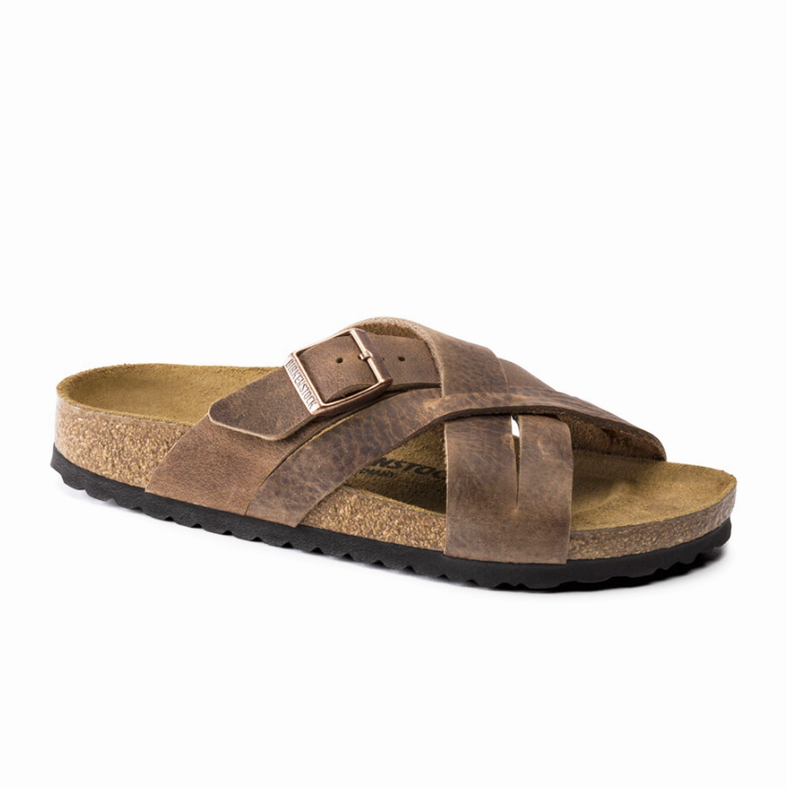 Birkenstock Lugano Slide Sandal (Unisex) - Camberra Tobacco Oiled Leather Anti Slip Sole